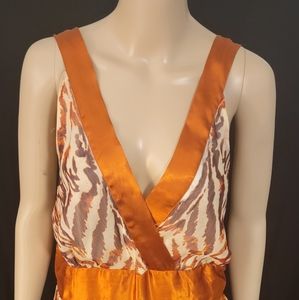 Animal print chiffon and satin trim dress